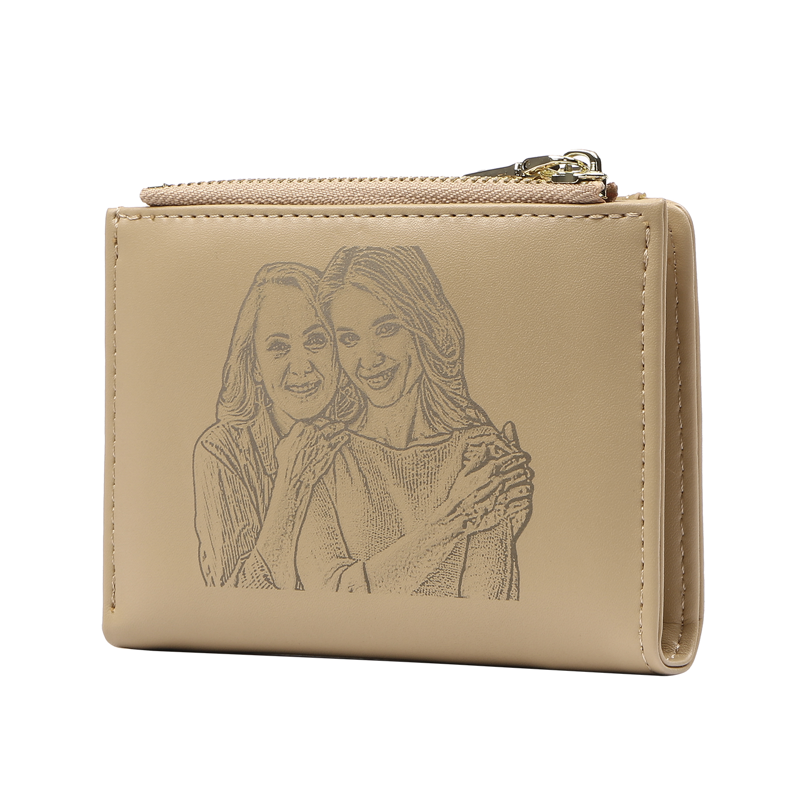 Damen Personalisierter 1 Name & Foto PU Leder Klapp-Portemonnaie Geldbörse mit Reißverschluss 