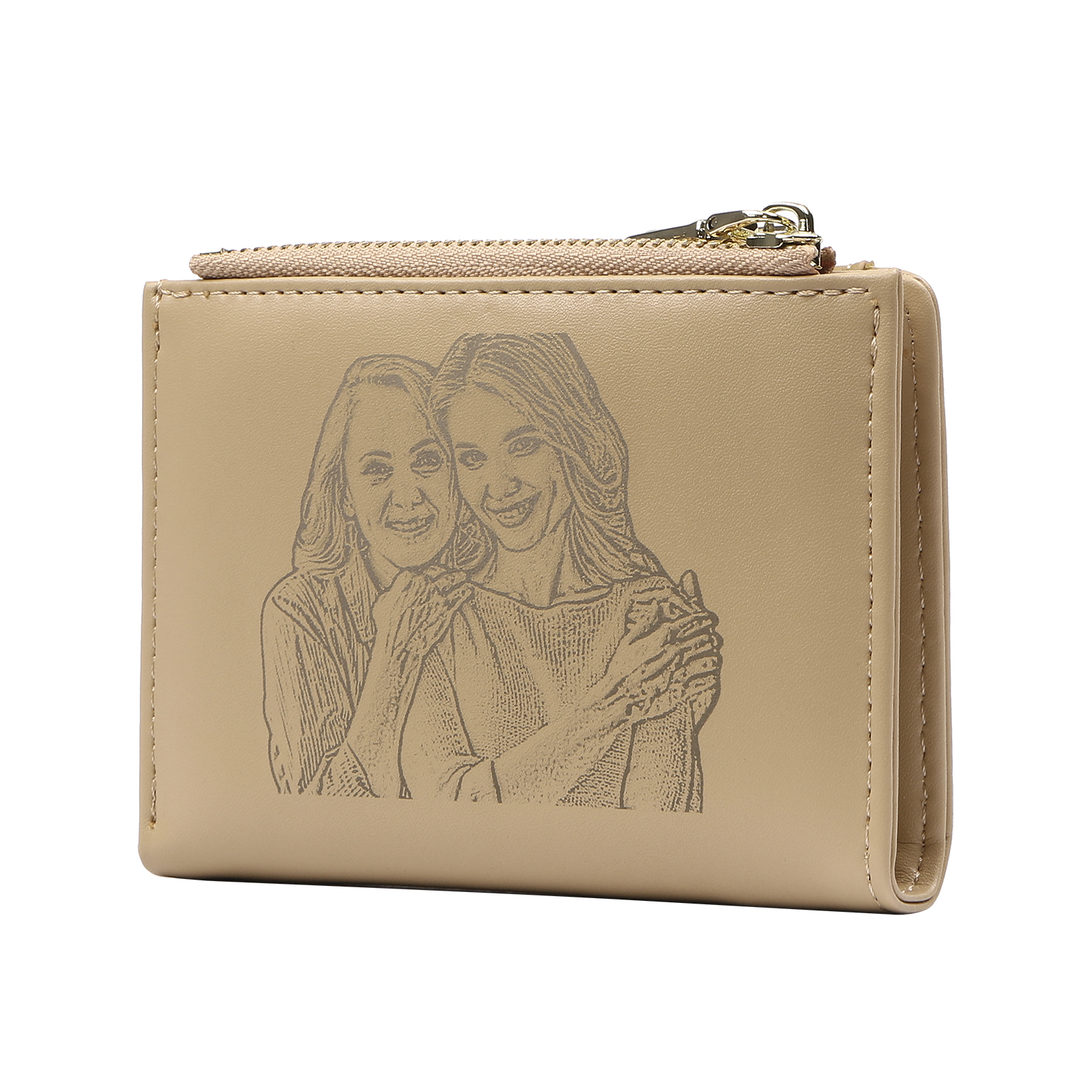 Damen Personalisierter 1 Name & Foto PU Leder Klapp-Portemonnaie Geldbörse mit Reißverschluss 