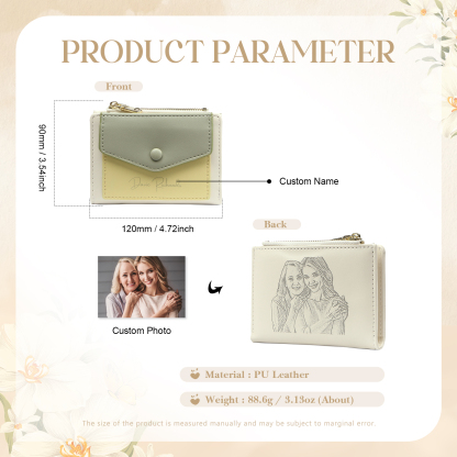 Damen Personalisierter 1 Name & Foto PU Leder Klapp-Portemonnaie Geldbörse mit Reißverschluss 