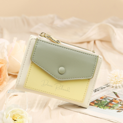 Damen Personalisierter 1 Name & Foto PU Leder Klapp-Portemonnaie Geldbörse mit Reißverschluss 