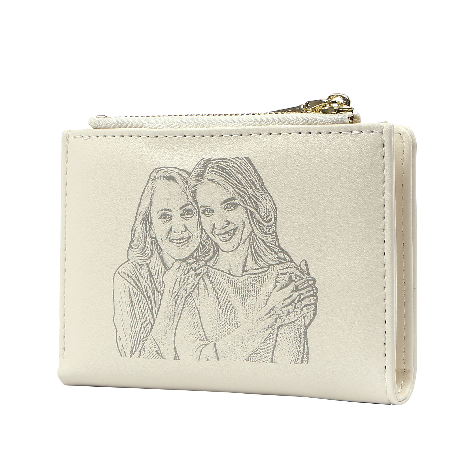 Damen Personalisierter 1 Name & Foto PU Leder Klapp-Portemonnaie Geldbörse mit Reißverschluss 