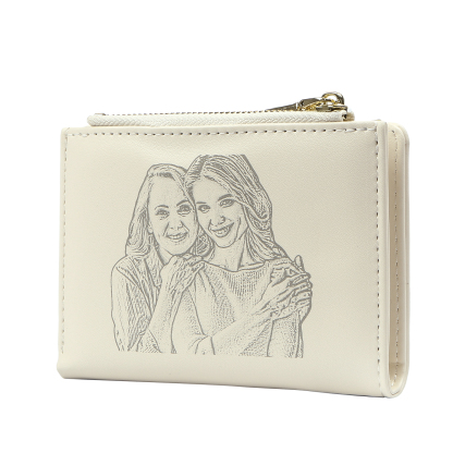 Damen Personalisierter 1 Name & Foto PU Leder Klapp-Portemonnaie Geldbörse mit Reißverschluss 