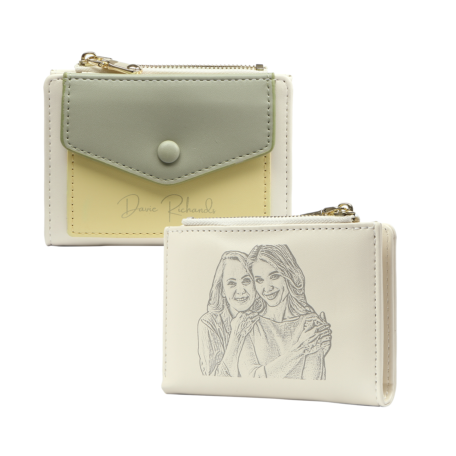 Damen Personalisierter 1 Name & Foto PU Leder Klapp-Portemonnaie Geldb