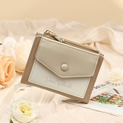 Damen Personalisierter 1 Name & Foto PU Leder Klapp-Portemonnaie Geldbörse mit Reißverschluss 