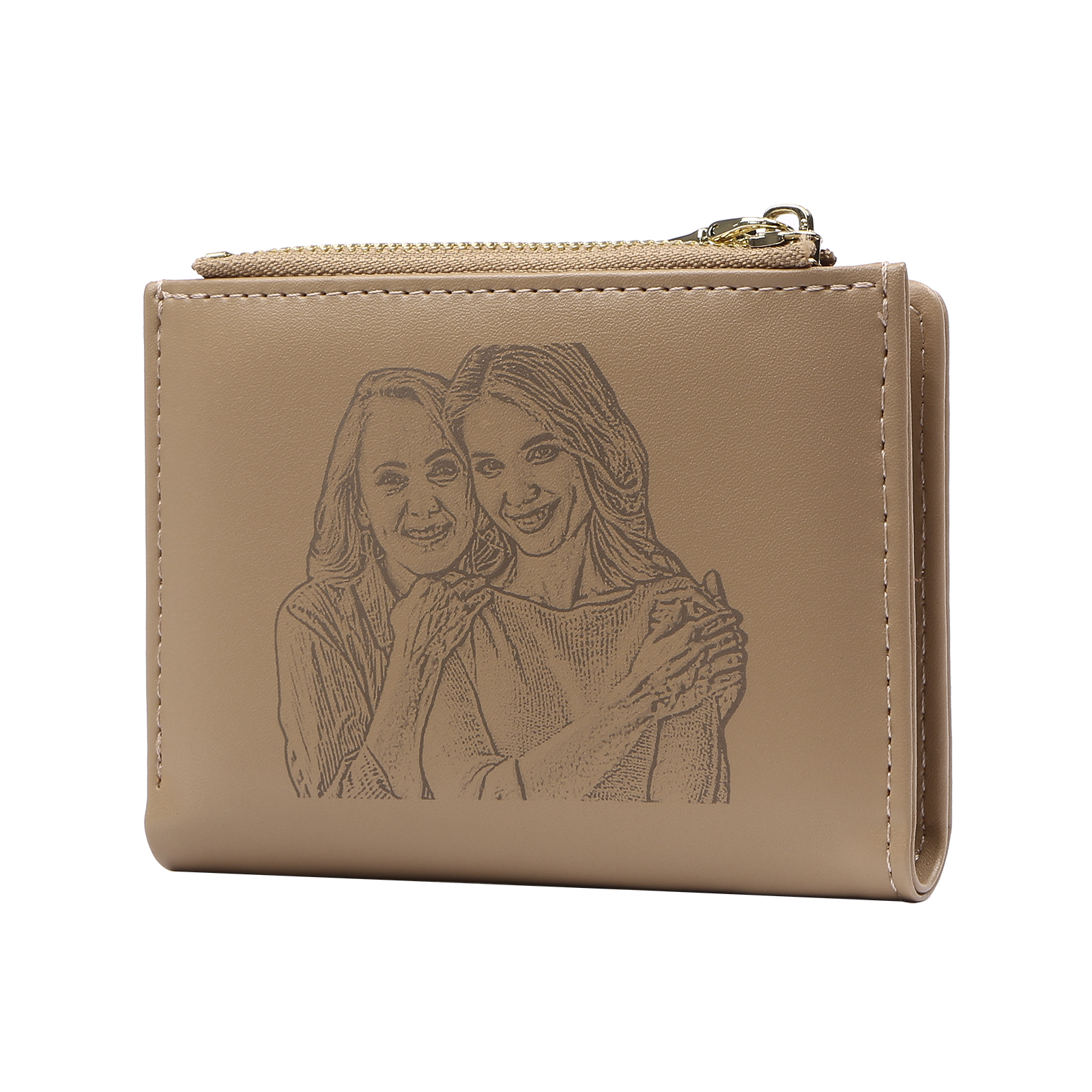 Damen Personalisierter 1 Name & Foto PU Leder Klapp-Portemonnaie Geldbörse mit Reißverschluss 