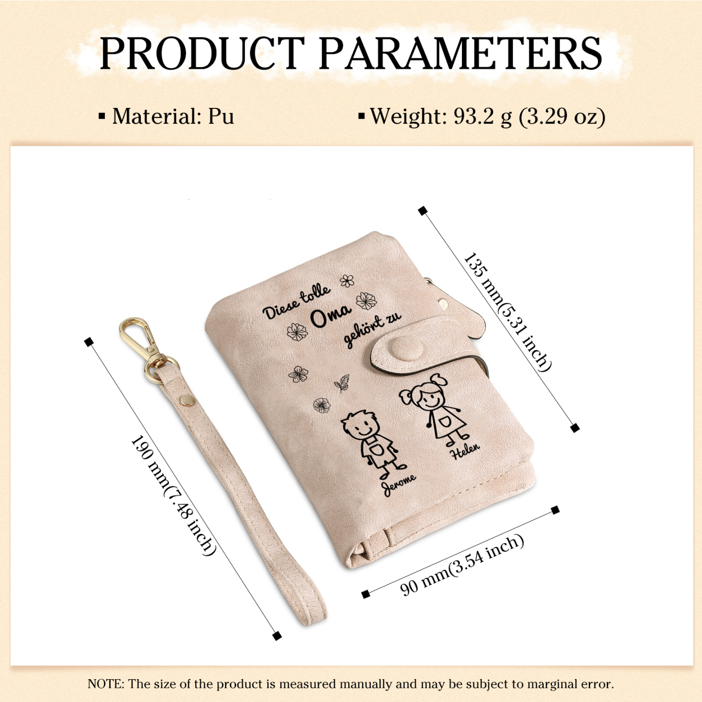 Personalisierte 2 Namen & Muster PU-Leder Portemonnaie & 2 Namen Herz Schlüsselanhänger -Diese tolle Oma gehört zu- Geldbörse & Schlüsselanhänger Geschenkbox Set für Oma Großmutter