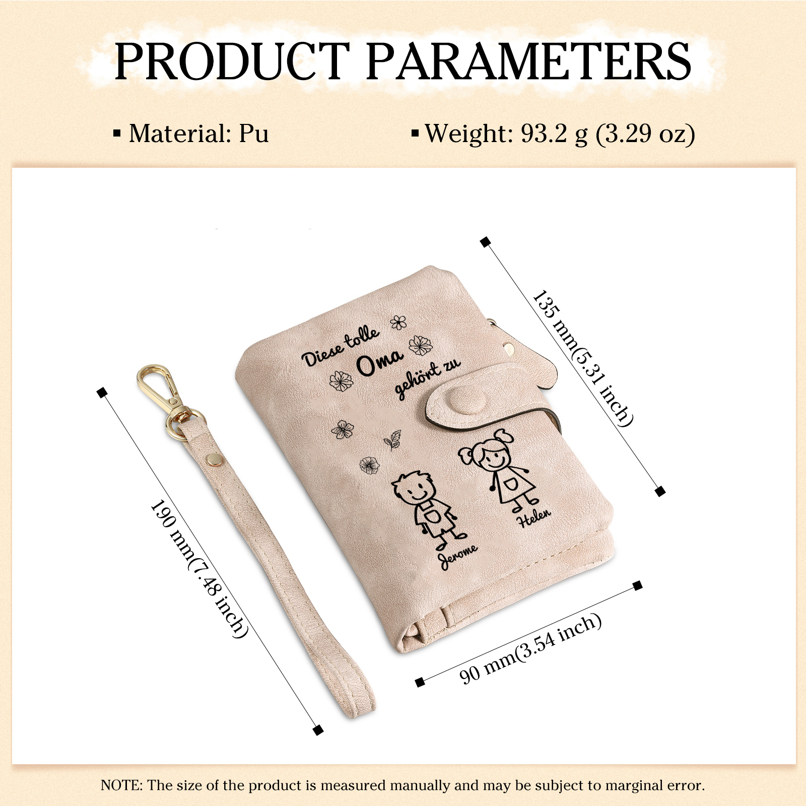 Personalisierte 2 Namen & Muster PU-Leder Portemonnaie & 2 Namen Herz Schlüsselanhänger -Diese tolle Oma gehört zu- Geldbörse & Schlüsselanhänger Geschenkbox Set für Oma Großmutter