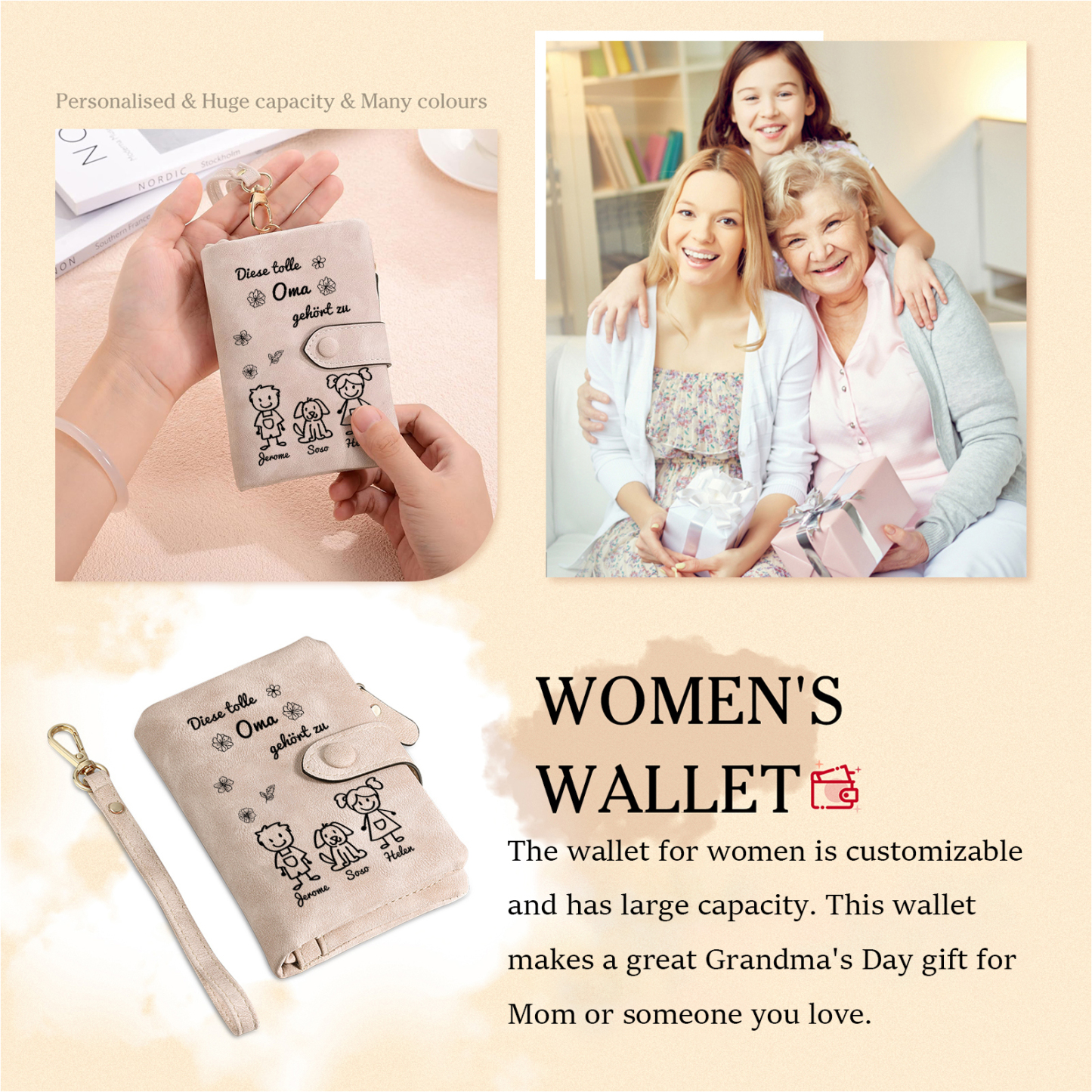 Personalisierte 3 Namen & Design PU-Leder -Diese tolle Oma gehört zu- Geldbörse für Oma Großmutter