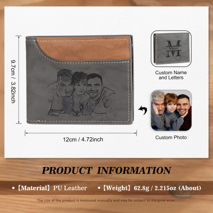 Herren Personalisiertes Foto & Name & Buchstabe PU Leder Grau & Orange Herren Geldbörse – Perfektes Geschenk