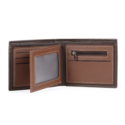 Herren Personalisiertes Foto & Name & Buchstabe PU Leder Grau & Orange Herren Geldbörse – Perfektes Geschenk