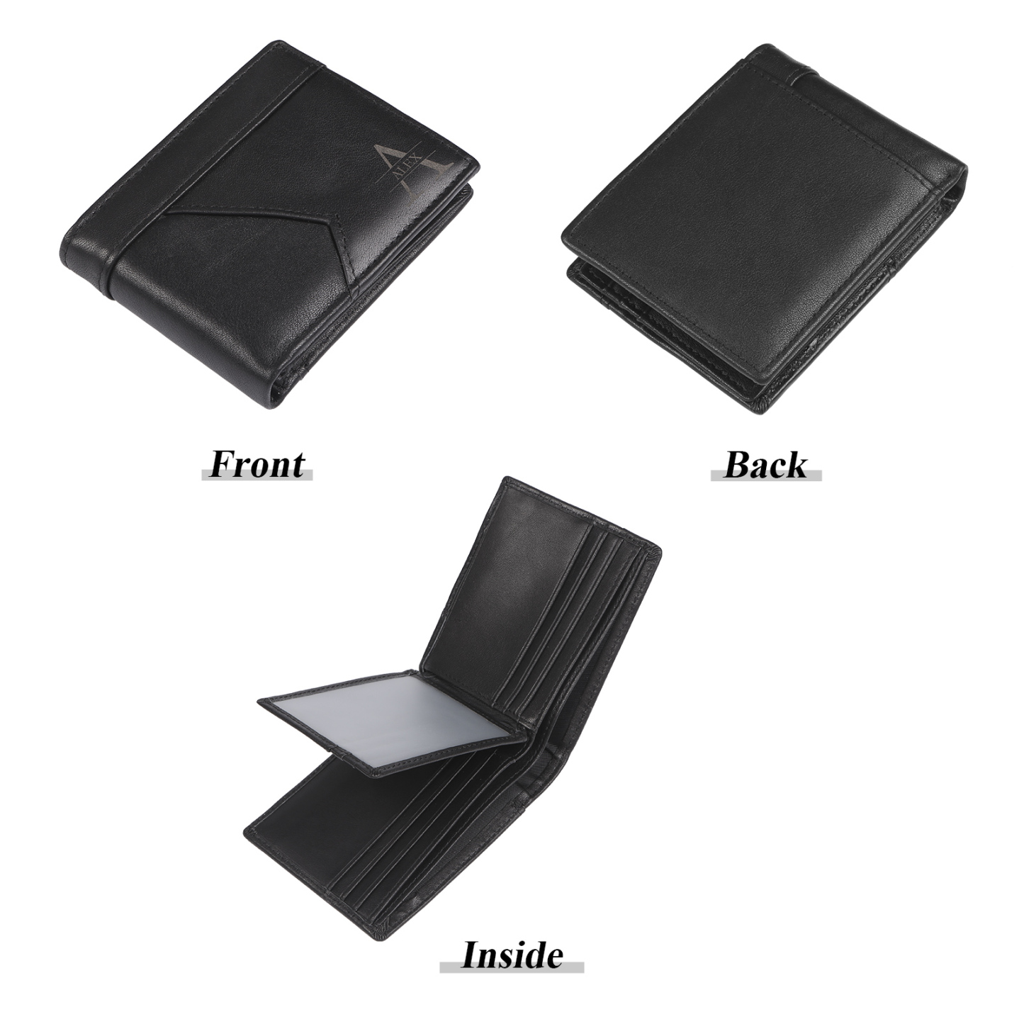 Herren Geldbeutel-Personalisierter 1 Name & Buchstabe Schwarz/ Braun Echtleder Geldbörse mit RFID-Schutz