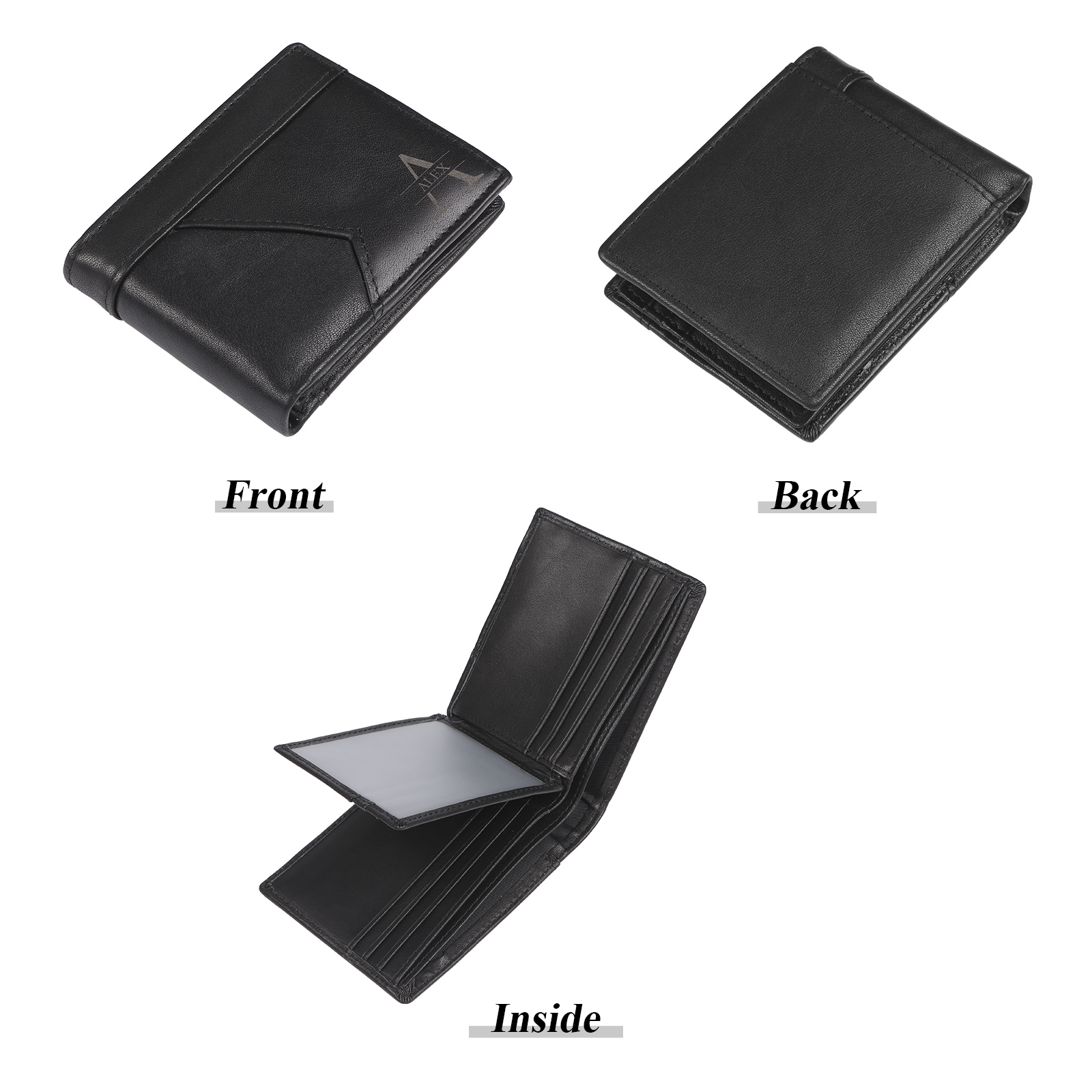 Herren Geldbeutel-Personalisierter 1 Name & Buchstabe Schwarz/ Braun Echtleder Geldbörse mit RFID-Schutz