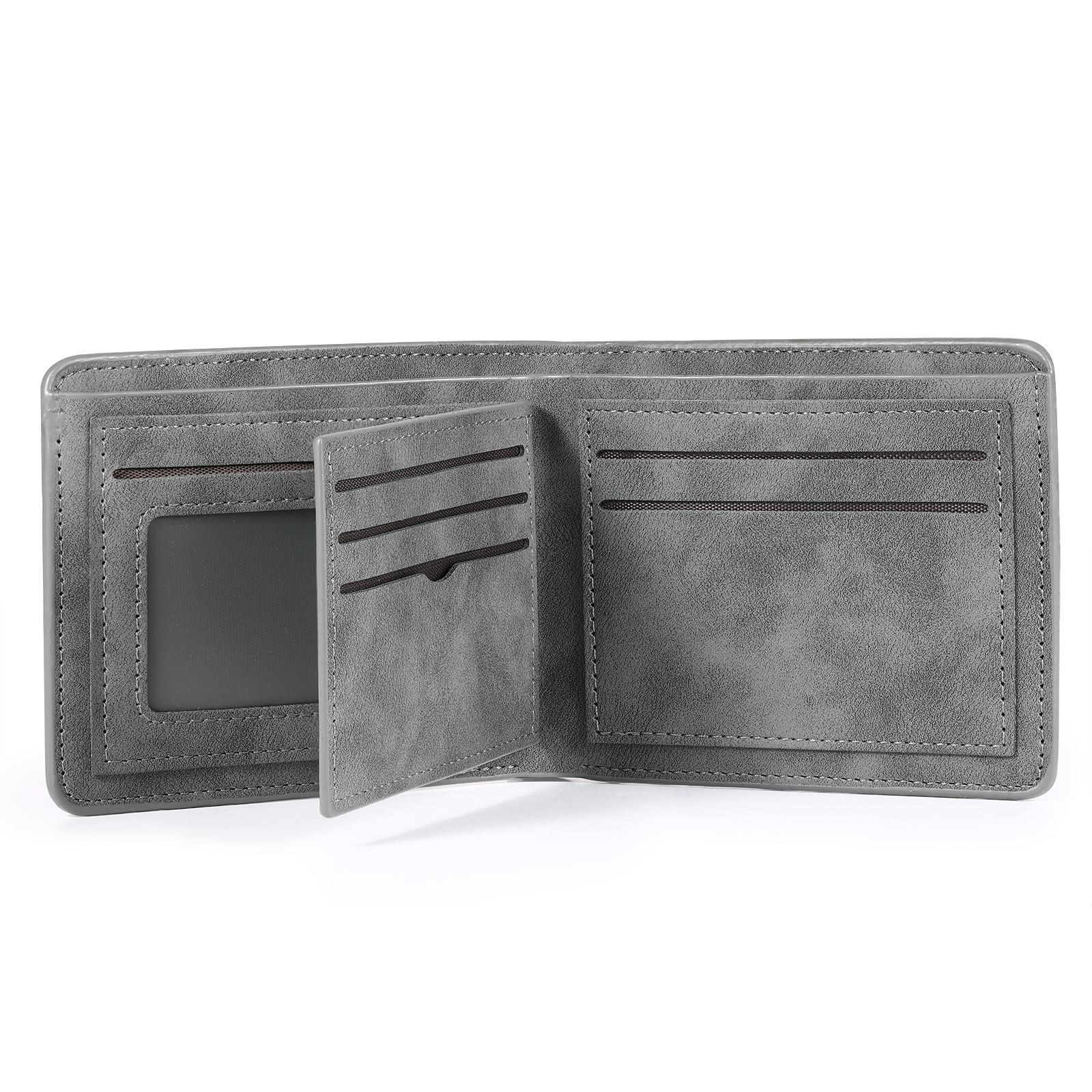 Herren Personalisiertes Foto & Name & Buchstabe PU Leder Herren Geldbörse in Dunkelgrau/ Blau/ Schwarz