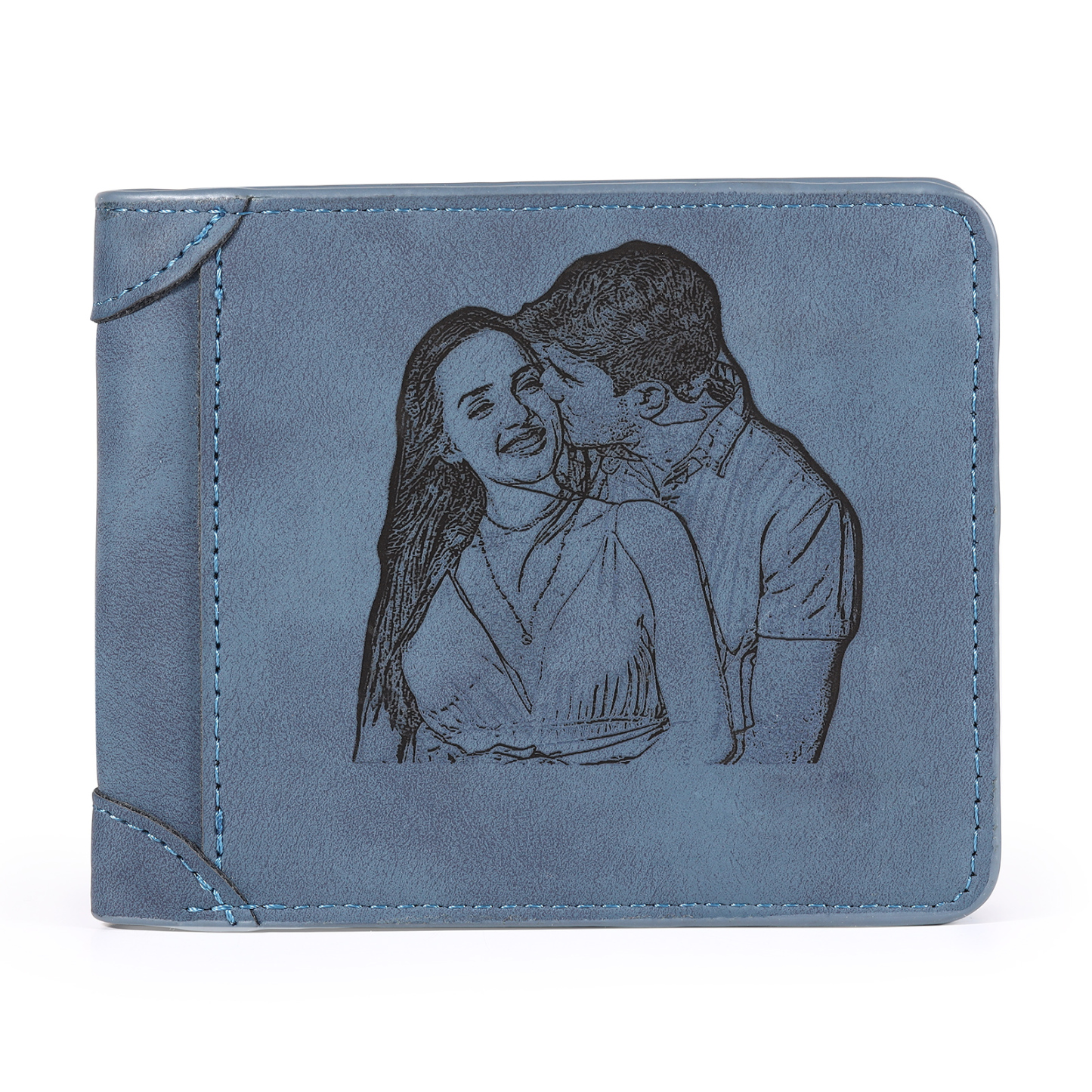 Herren Personalisiertes Foto & Name & Buchstabe PU Leder Herren Geldbörse in Dunkelgrau/ Blau/ Schwarz