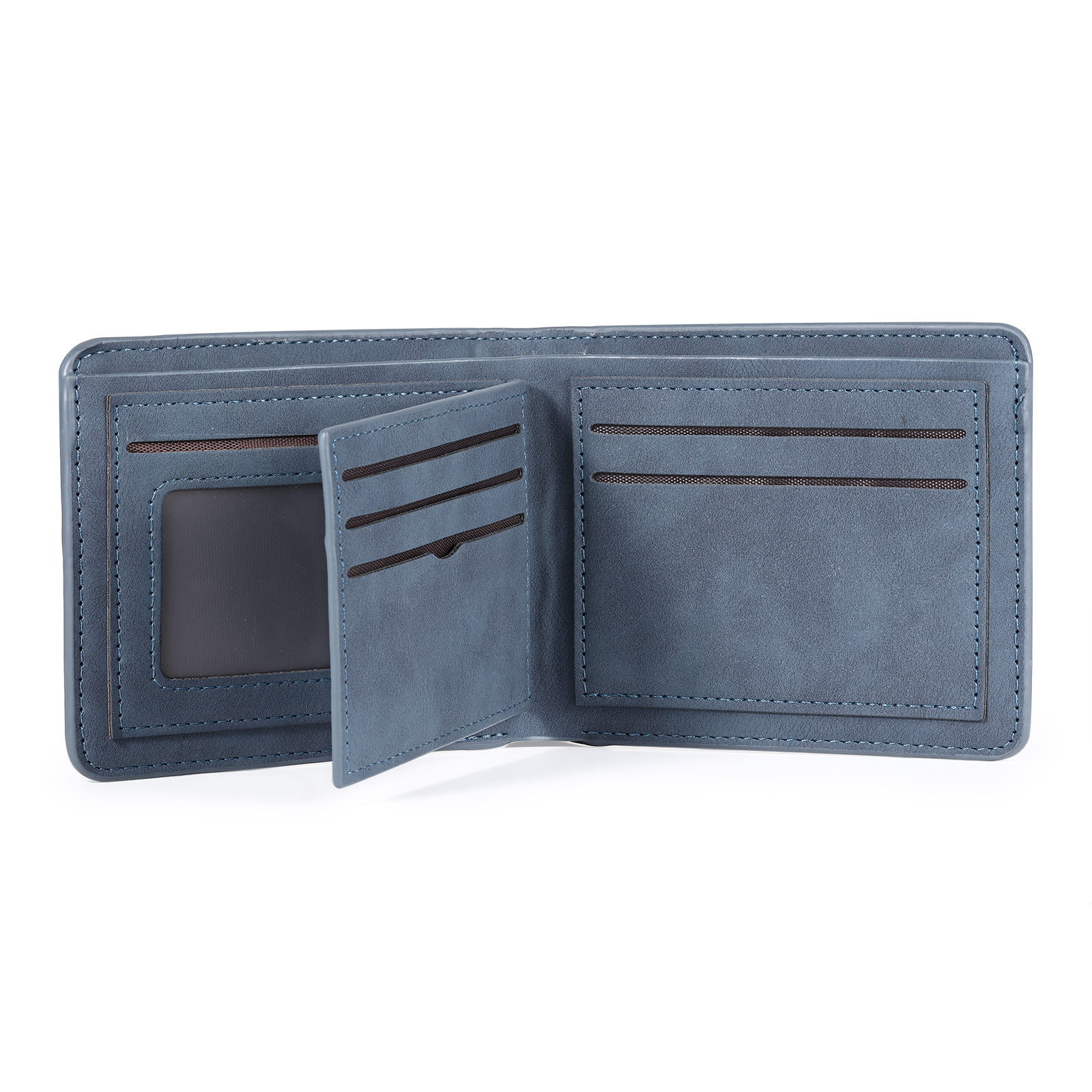 Herren Personalisiertes Foto & Name & Buchstabe PU Leder Herren Geldbörse in Dunkelgrau/ Blau/ Schwarz