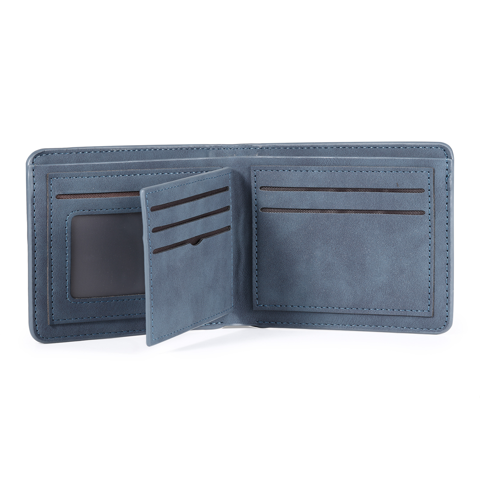 Herren Personalisiertes Foto & Name & Buchstabe PU Leder Herren Geldbörse in Dunkelgrau/ Blau/ Schwarz