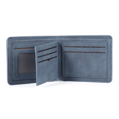 Herren Personalisiertes Foto & Name & Buchstabe PU Leder Herren Geldbörse in Dunkelgrau/ Blau/ Schwarz