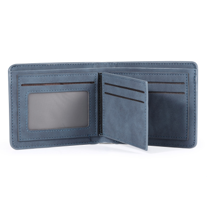 Herren Personalisiertes Foto & Name & Buchstabe PU Leder Herren Geldbörse in Dunkelgrau/ Blau/ Schwarz