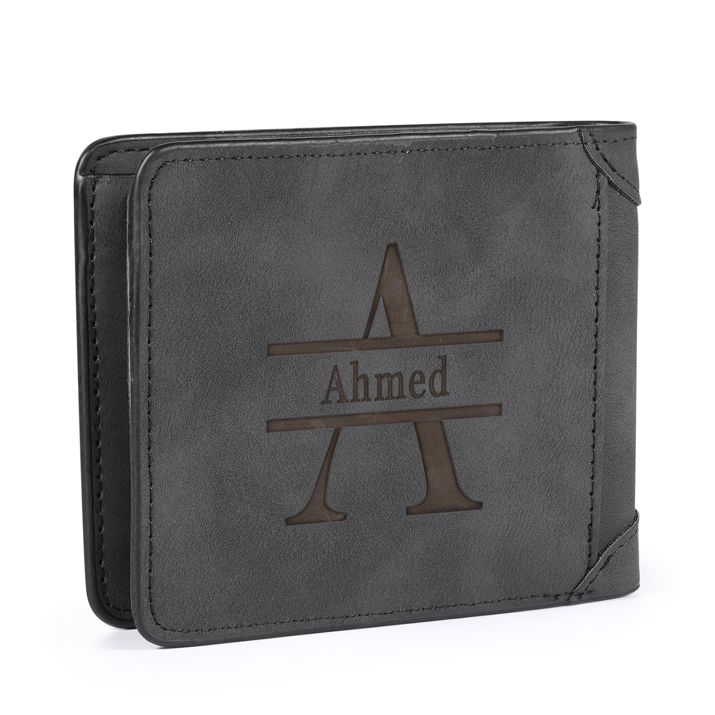 Herren Personalisiertes Foto & Name & Buchstabe PU Leder Herren Geldbörse in Dunkelgrau/ Blau/ Schwarz