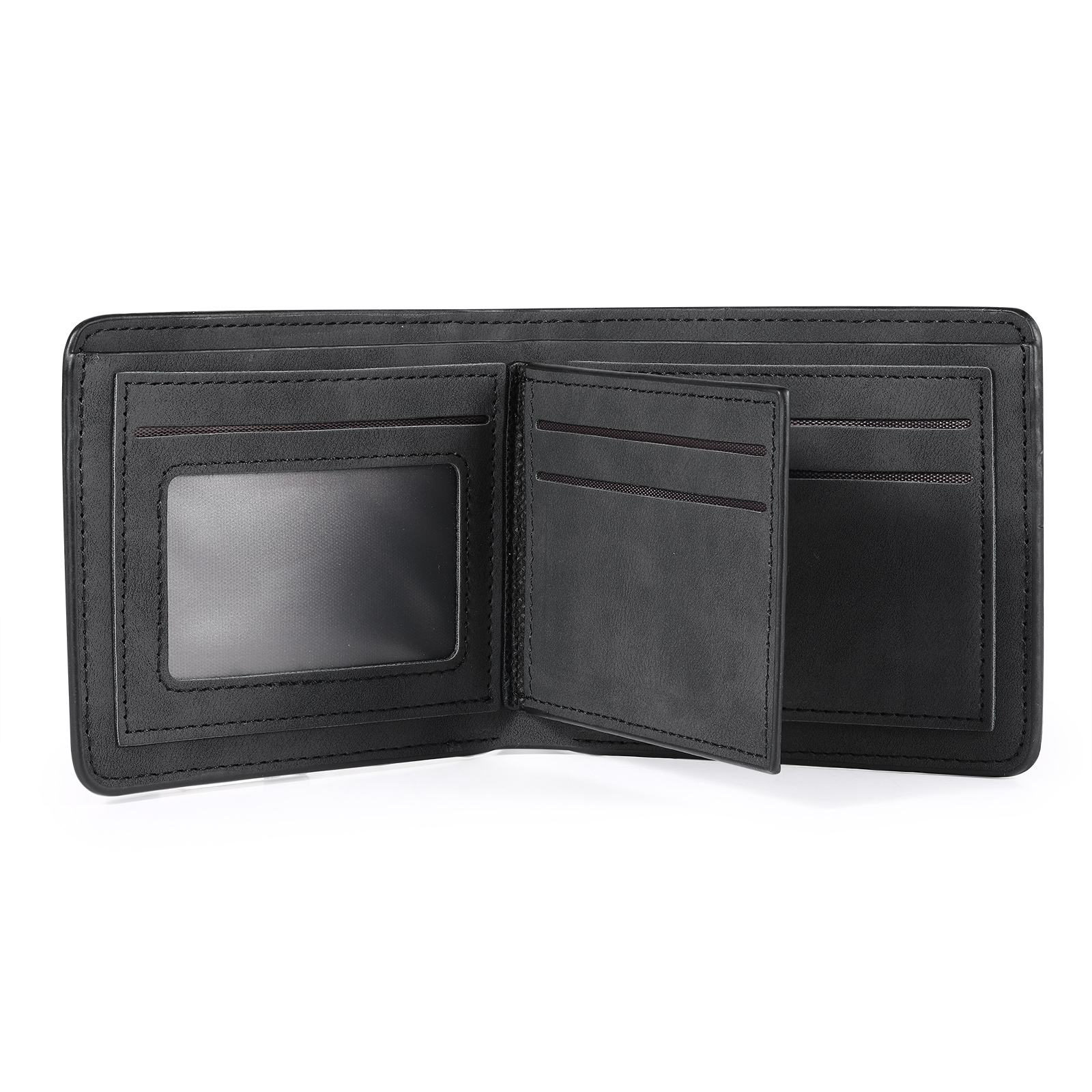 Herren Personalisiertes Foto & Name & Buchstabe PU Leder Herren Geldbörse in Dunkelgrau/ Blau/ Schwarz