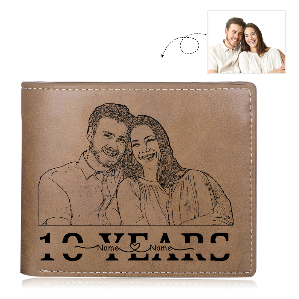 Herren Personalisiertes Foto & 2 Namen & Buchstabe & Datum & Texte & Figure & Kalender PU Leder Herren Geldbörse – Vier Stile zur Auswahl