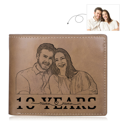 Herren Personalisiertes Foto & 2 Namen & Buchstabe & Datum & Texte & Figure & Kalender PU Leder Herren Geldbörse – Vier Stile zur Auswahl