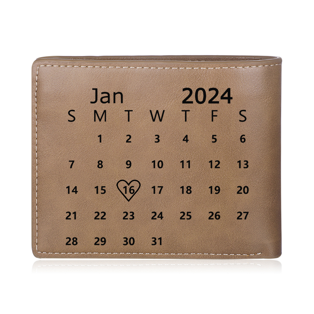 Herren Personalisiertes Foto & 2 Namen & Buchstabe & Datum & Texte & Figure & Kalender PU Leder Herren Geldbörse – Vier Stile zur Auswahl
