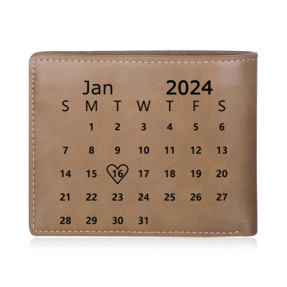 Herren Personalisiertes Foto & 2 Namen & Buchstabe & Datum & Texte & Figure & Kalender PU Leder Herren Geldbörse – Vier Stile zur Auswahl