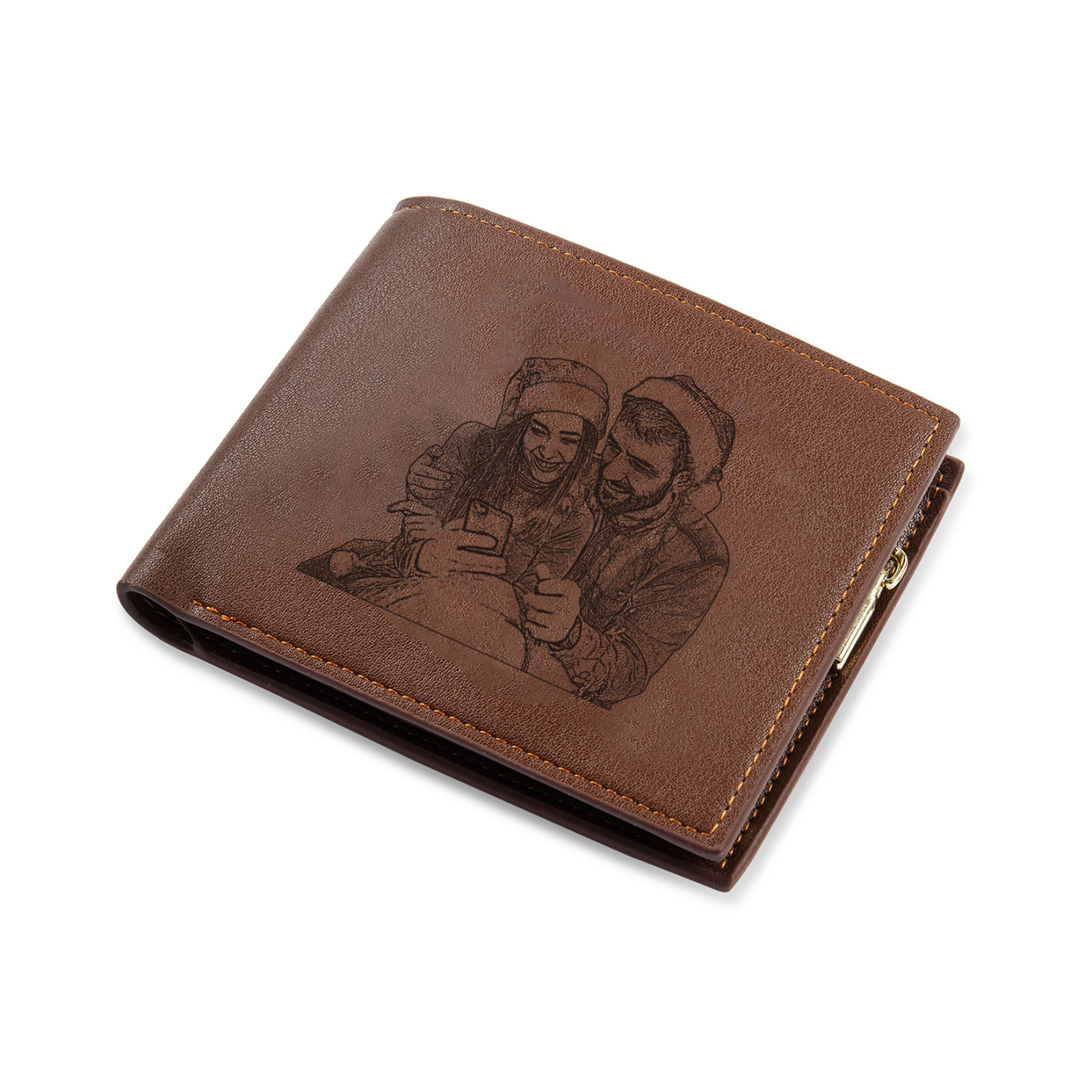 Herren Personalisiertes Foto & 1 Name & Buchstabe PU Leder Herren Geldbörse in Braun