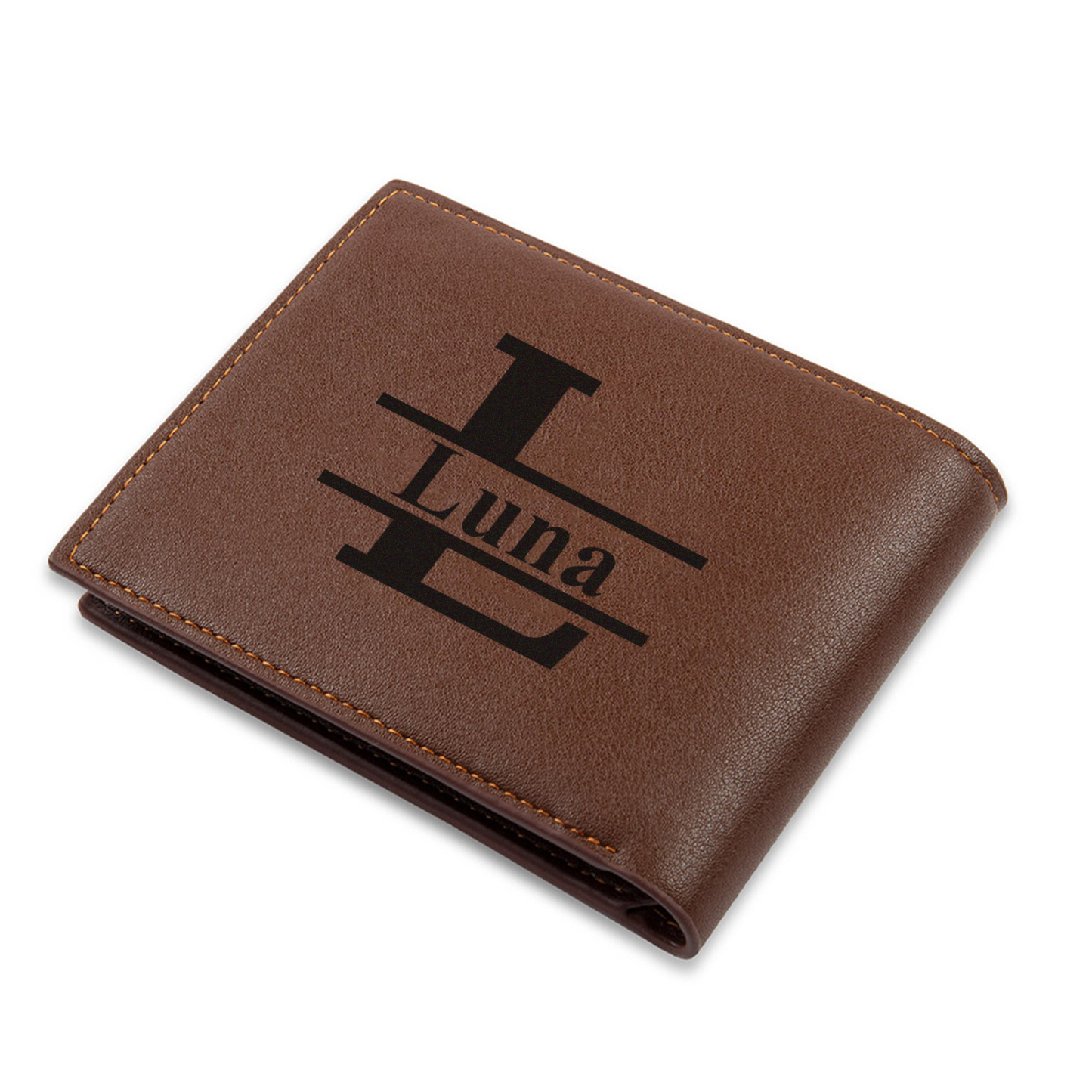 Herren Personalisiertes Foto & 1 Name & Buchstabe PU Leder Herren Geldbörse in Braun