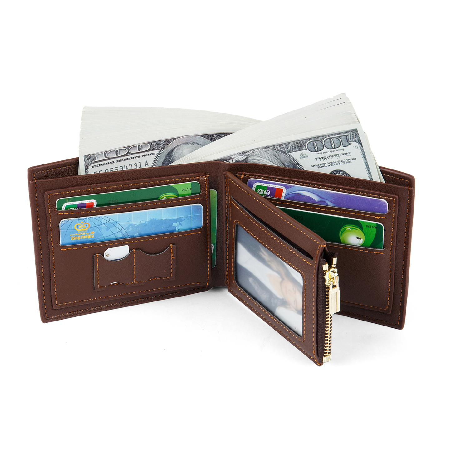 Herren Personalisiertes Foto & 1 Name & Buchstabe PU Leder Herren Geldbörse in Braun