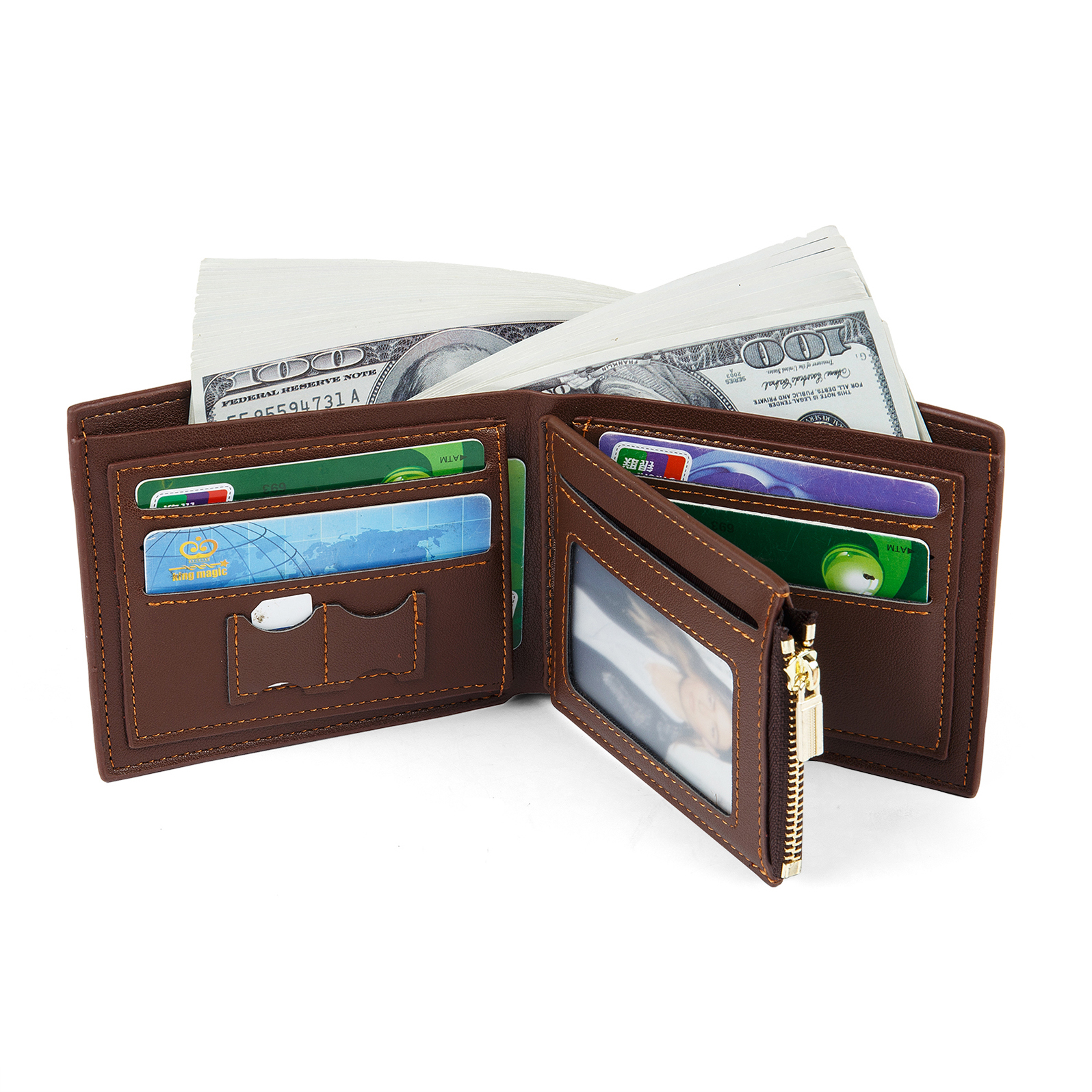 Herren Personalisiertes Foto & 1 Name & Buchstabe PU Leder Herren Geldbörse in Braun