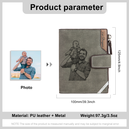 Herren Personalisierte Foto & Name & Buchstabe PU Leder Braun Geldbörse mit Reißverschluss