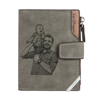 Herren Personalisierte Foto & Name & Buchstabe PU Leder Braun Geldbörse mit Reißverschluss