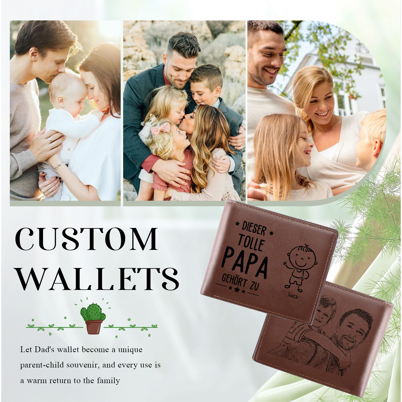 Herren Personalisiertes Foto & 1-5 Namen -Dieser tolle Papa gehört zu- Leder Geldbörse mit Münzfächer-Geschenk für Vater