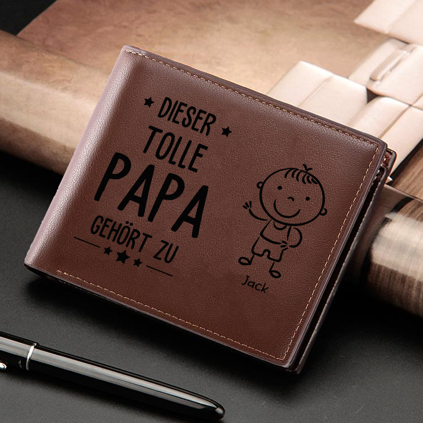 Herren Personalisiertes Foto & 1-5 Namen -Dieser tolle Papa gehört zu- Leder Geldbörse mit Münzfächer-Geschenk für Vater