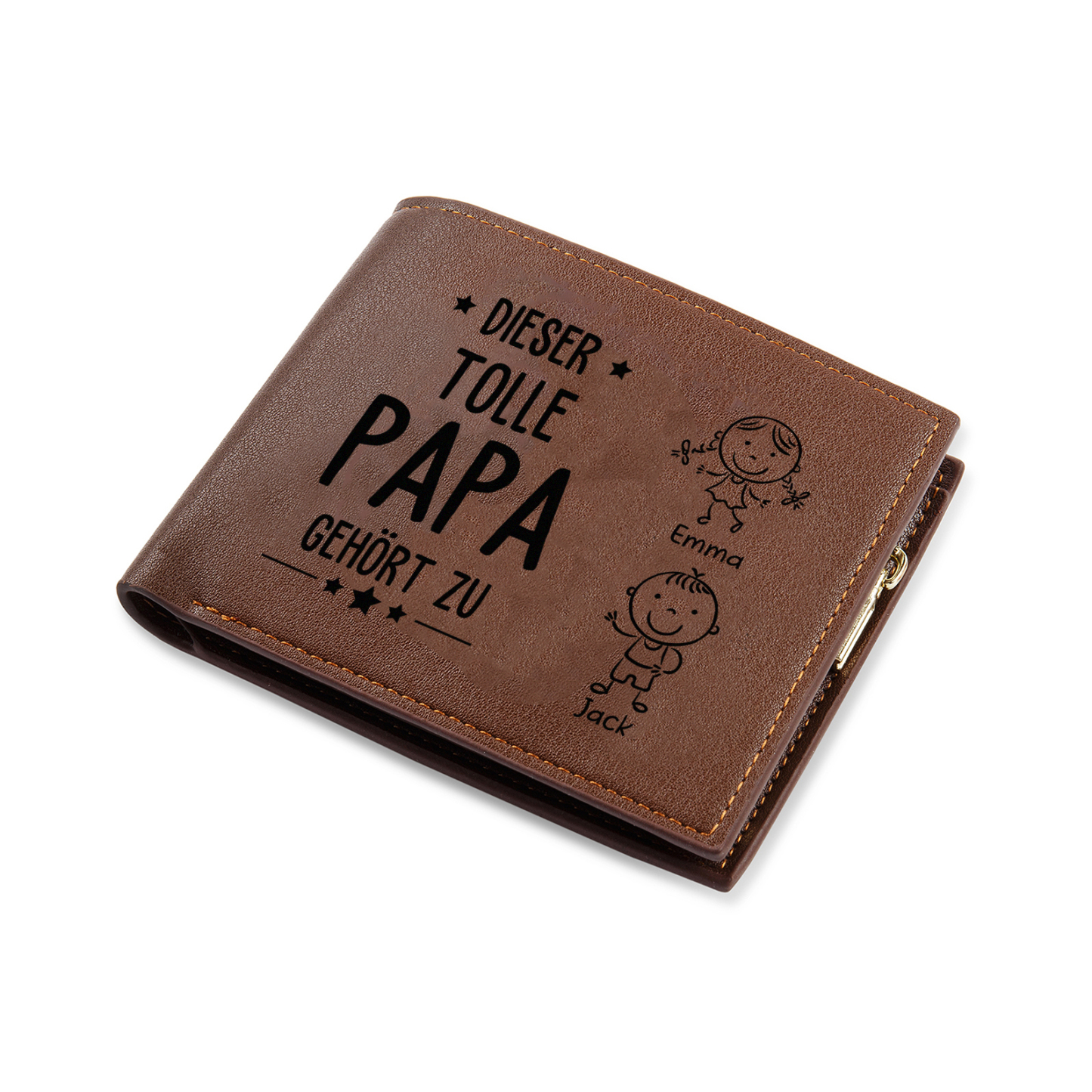 Herren Personalisiertes Foto & 1-5 Namen -Dieser tolle Papa gehört zu- Leder Geldbörse mit Münzfächer-Geschenk für Vater