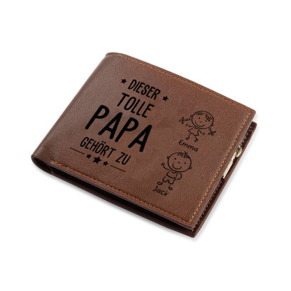 Herren Personalisiertes Foto & 1-5 Namen -Dieser tolle Papa gehört zu- Leder Geldbörse mit Münzfächer-Geschenk für Vater