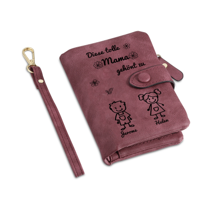 Personalisierte 1-6 Namen & Muster PU-Leder Portemonnaie -Diese tolle Mama gehört zu- Geldbörse für Mama Mutter