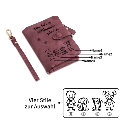 Personalisierte 1-6 Namen & Muster PU-Leder Portemonnaie -Diese tolle Mama gehört zu- Geldbörse für Mama Mutter