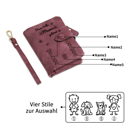 Personalisierte 1-6 Namen & Muster PU-Leder Portemonnaie -Diese tolle Mama gehört zu- Geldbörse für Mama Mutter