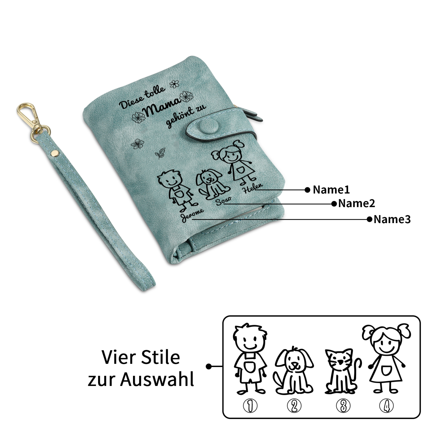 Personalisierte 1-6 Namen & Muster PU-Leder Portemonnaie -Diese tolle Mama gehört zu- Geldbörse für Mama Mutter