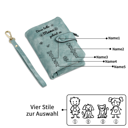 Personalisierte 1-6 Namen & Muster PU-Leder Portemonnaie -Diese tolle Mama gehört zu- Geldbörse für Mama Mutter