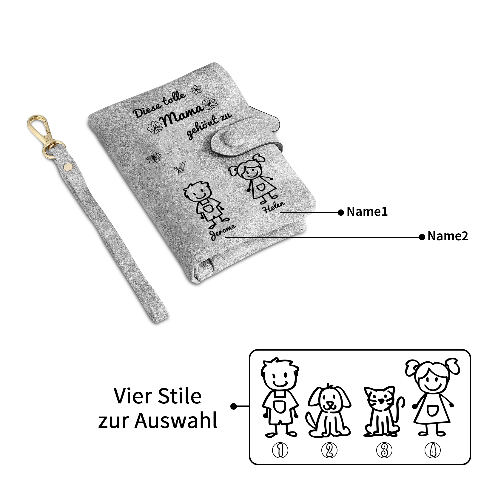 Personalisierte 1-6 Namen & Muster PU-Leder Portemonnaie -Diese tolle Mama gehört zu- Geldbörse für Mama Mutter