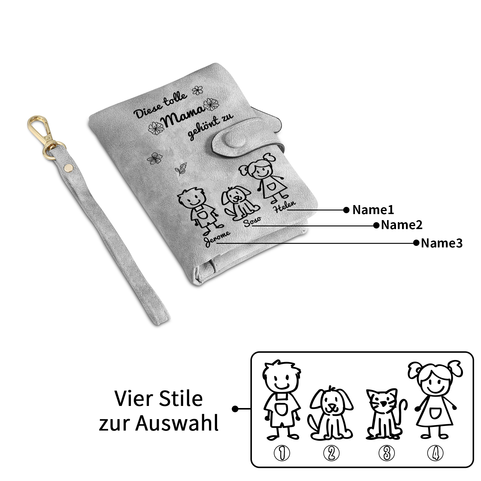 Personalisierte 1-6 Namen & Muster PU-Leder Portemonnaie -Diese tolle Mama gehört zu- Geldbörse für Mama Mutter