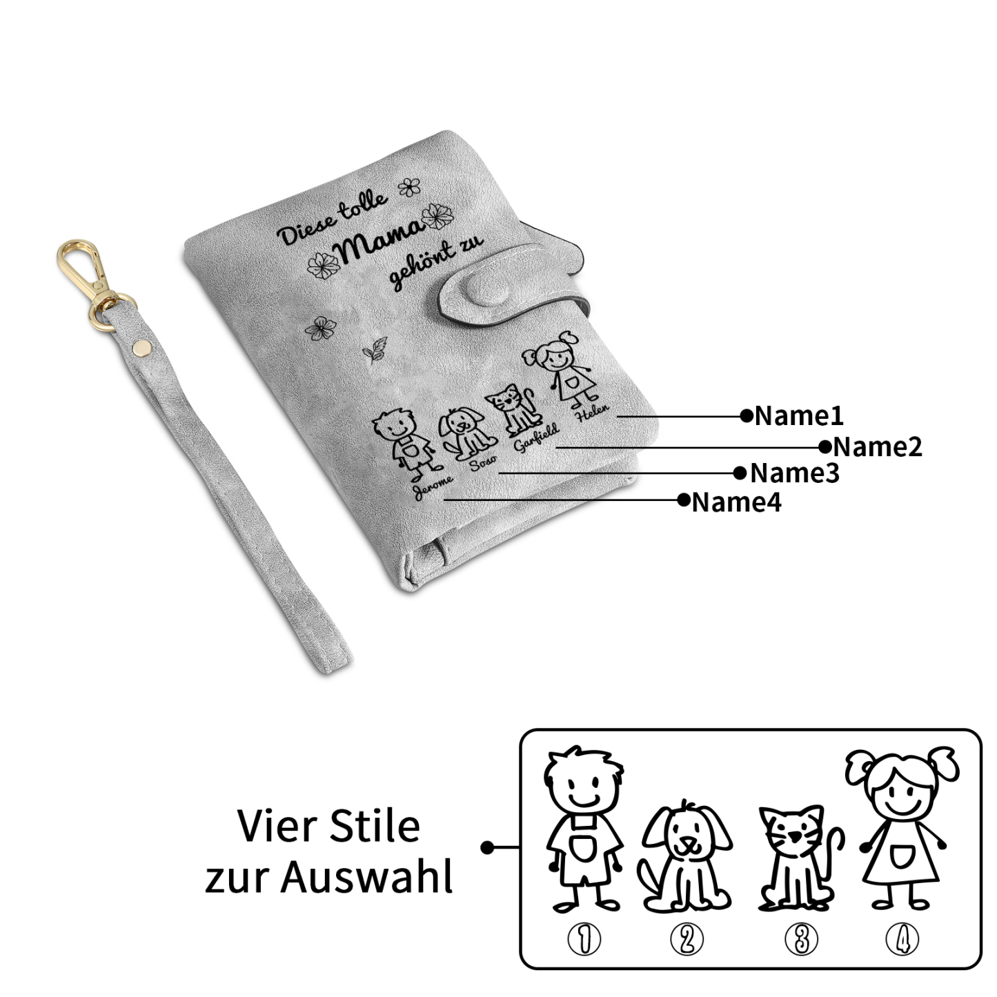 Personalisierte 1-6 Namen & Muster PU-Leder Portemonnaie -Diese tolle Mama gehört zu- Geldbörse für Mama Mutter