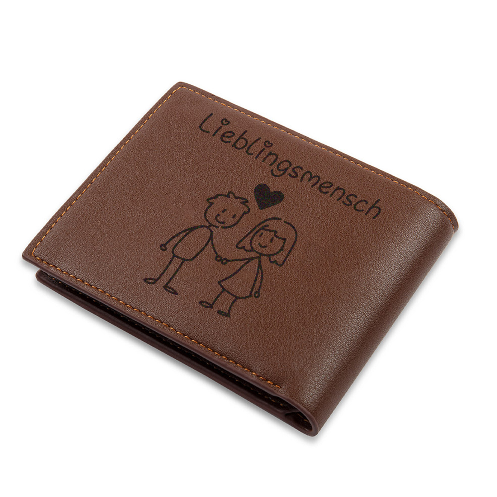 Herren Personalisiertes Foto & Text Braun PU Leder Geldbörse mit Münzfach & Reißverschluss