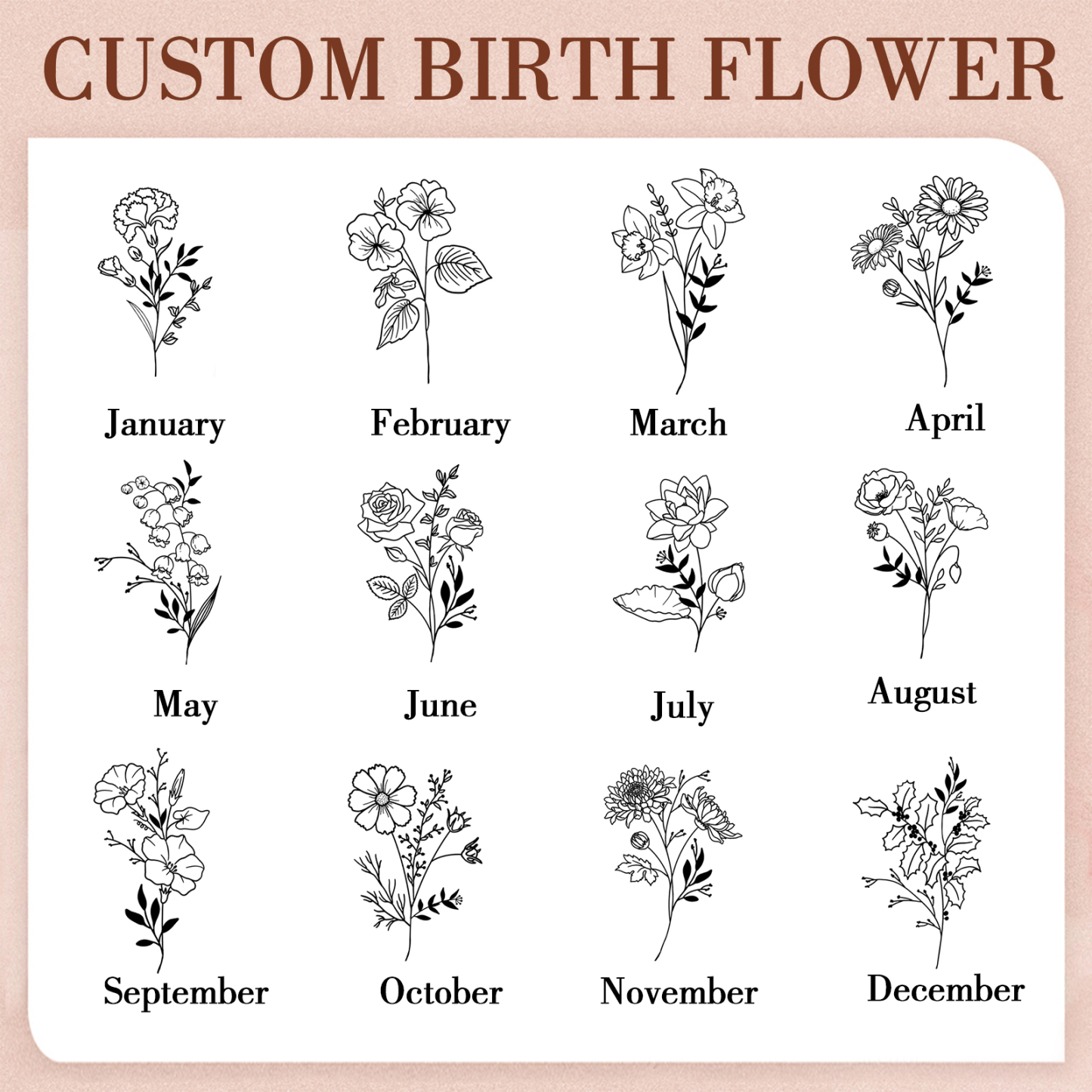 Damen Personalisierter Name & Geburtsblume PU Leder Geldbörse
