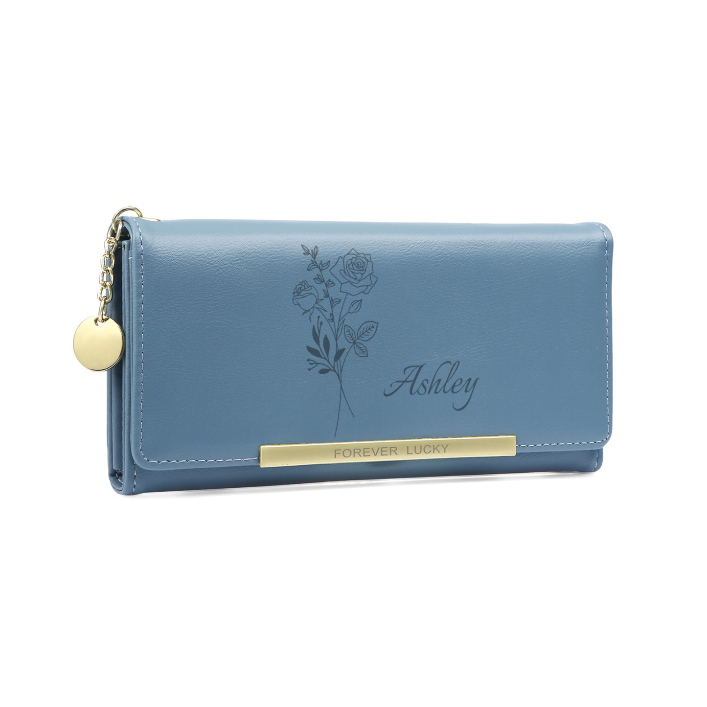Damen Personalisierter Name & Geburtsblume PU Leder Geldbörse