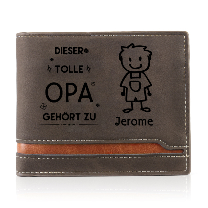 Herren Personalisiertes Foto & 1 Name & Muster Dieser tolle Opa gehört zu Leder Geldbörse-Geschenk für Großvater